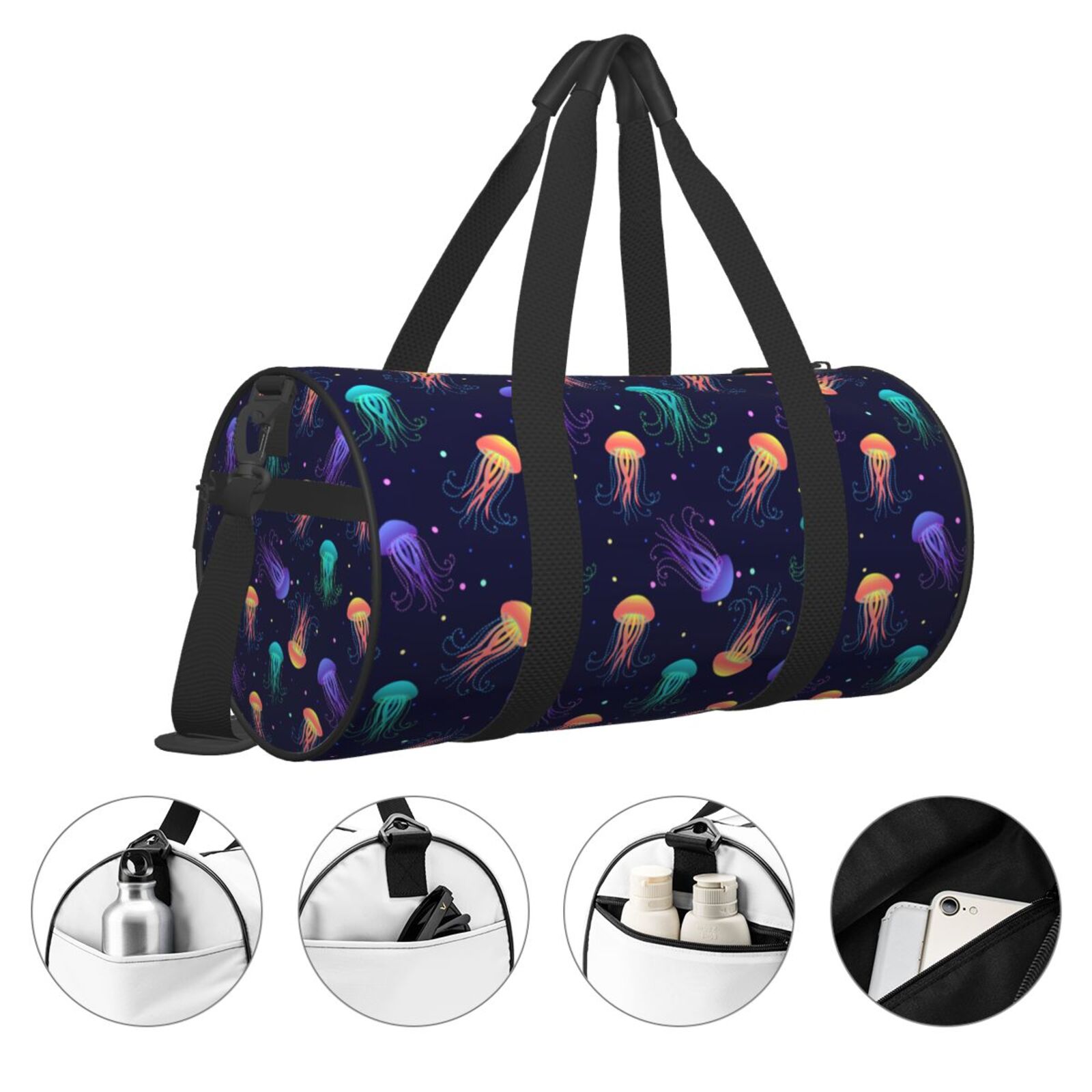 Defioc Sea Jellyfish for Travel Duffle Bag,Weekender Bag Carry On Tote Bags Hospital Bag Large Capacity Sport Gym Bag for Men Women Fit for Trave, Gym,Weekend