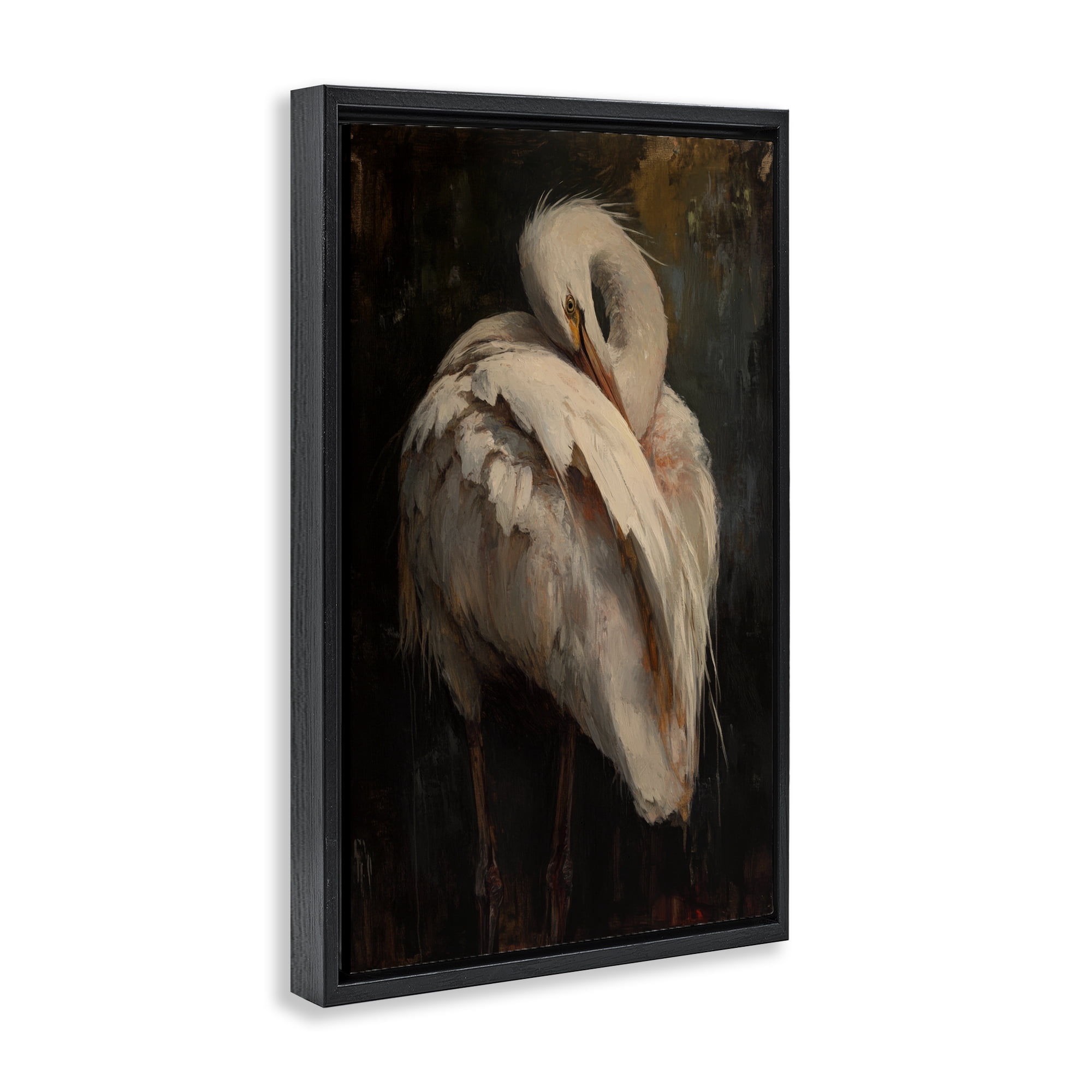 Stupell Industries Sleeping Egret in Golden Light Black Framed Floater Canvas Wall Art, design by Petal Prints Design