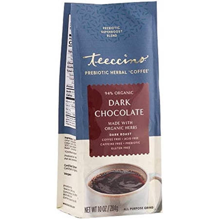 Teeccino Prebiotic Superboost Coffee Alternative – Dark Chocolate – Support Probiotics With Caffeine-Free Herbal Coffee Featuring 3 Vegan Prebiotics For Gut Health & Enhanced Mood, 10 Ounce