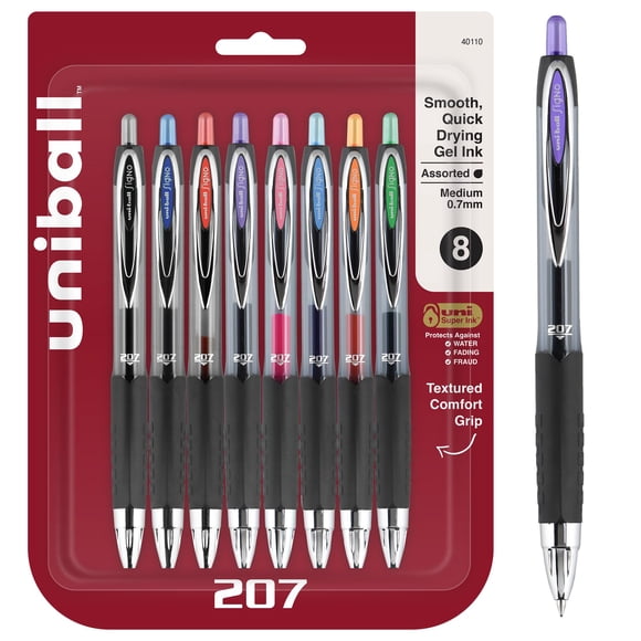 Bolígrafos de Gel Uni-Ball 207 Retráctiles Punta Media 0,7 mm Paquete de 8