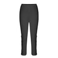 thumbnail image 4 of CLOISE Women's Capris Stretch Leggings Elastic High Waisted Yoga Pants Petite Summer Casual Fashion Solid Lightweight Lace Cropped Trousers Black XL, 4 of 6