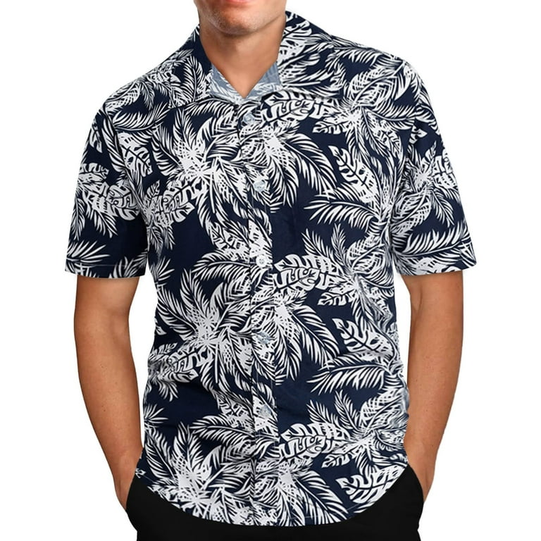 ZCFZJW Mens 100% Cotton Hawaiian Shirts Big and Tall Button Down Short  Sleeve Beach Shirts Summer Casual Tropical Print Aloha Holiday Shirts