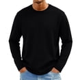 thumbnail image 2 of Men's Knit Round Neck Long Sleeve T-Shirt, Fashion Casual Pullover for Daily and Weekend Wear, Soft Stretchy Fabric Black L, 2 of 9