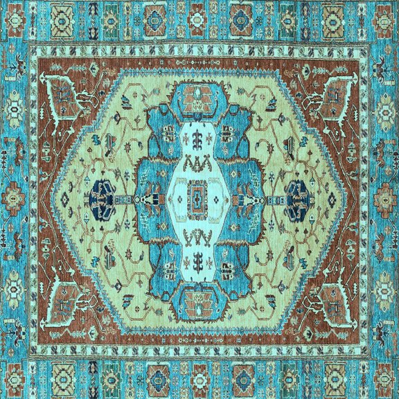 Ahgly Company Indoor Square Abstract Light Blue Modern Area Rugs, 8' Square