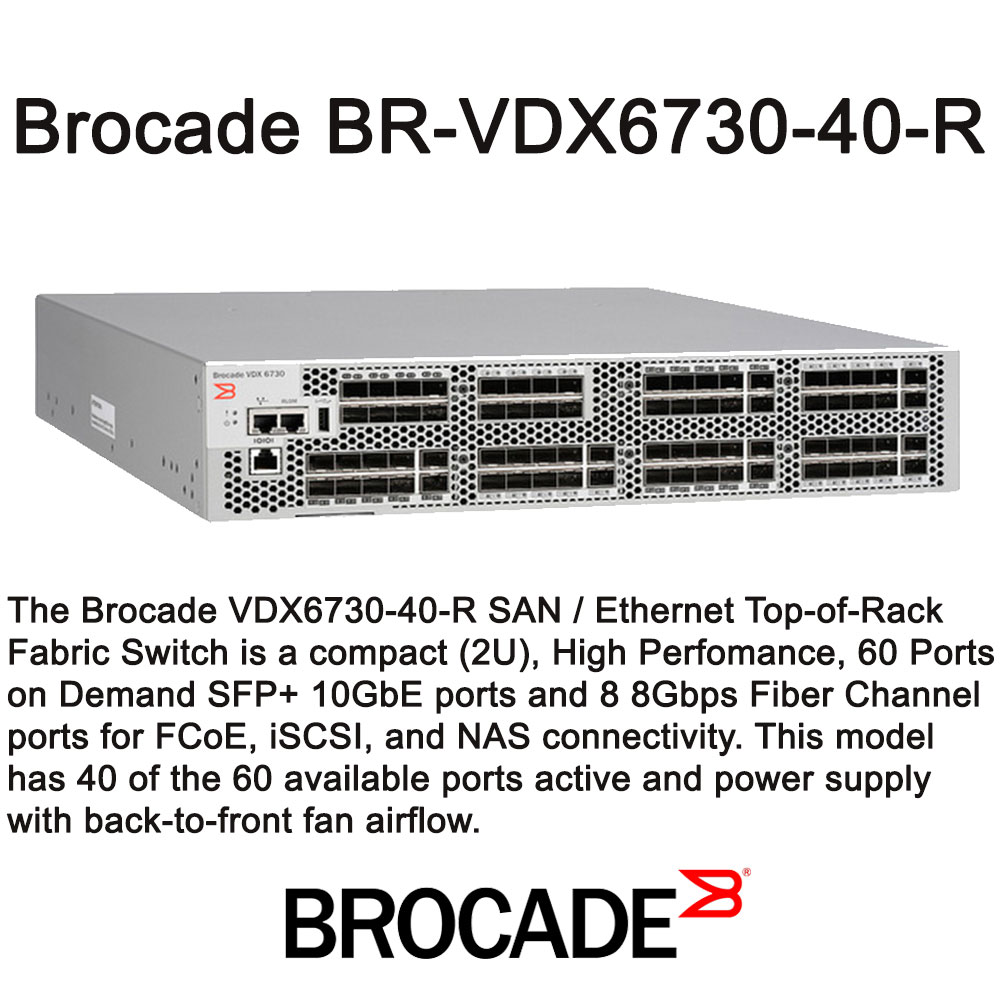 Brocade VDX 6730 - Switch - managed - 40 x SFP+ - rack-mountable ...