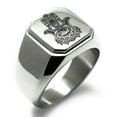 thumbnail image 1 of Stainless Steel Floral Hamsa Hand of Fatima Engraved Square Flat Top Biker Style Polished Signet Ring, 1 of 1