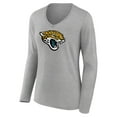 thumbnail image 2 of Women's Heather Gray Jacksonville Jaguars Primary Team Logo Long Sleeve V-Neck T-Shirt, 2 of 3