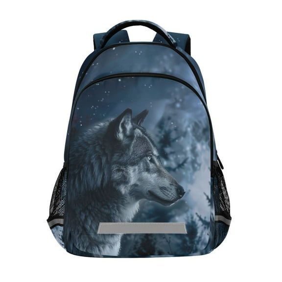 ALAZA Wolf in Night Forest Backpack Elementary School Bag Bookbag Travel Rucksack
