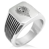 Stainless Steel Hera Greek Goddess of Marriage Needle Stripe Pattern Biker Style Polished Ring