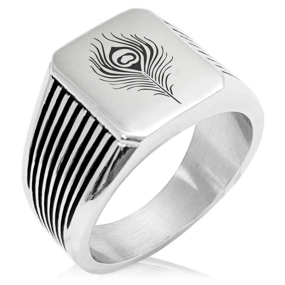Stainless Steel Hera Greek Goddess of Marriage Needle Stripe Pattern Biker Style Polished Ring