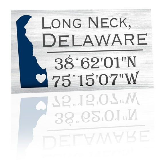 JennyGems Long Neck Delaware Gifts and Souvenirs, Delaware Sign, Compass Coordinates, Beach Decor, Shelf and Wall Art, Made in USA