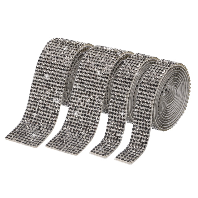 Unique Bargains 2 Roll 1 Yard 13.5/27mm Self Adhesive Crystal Rhinestone Ribbon for Crafts Project, Gray