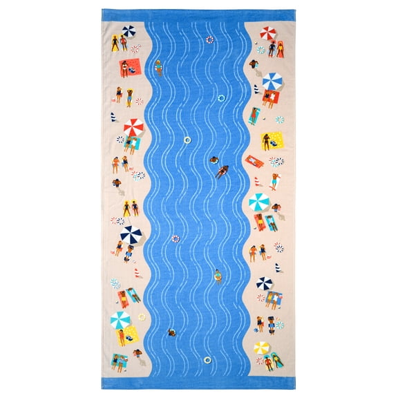Mainstays Oversized Cotton Blend Blend Beach Towel, 36 x 72 in, Day at the Beach
