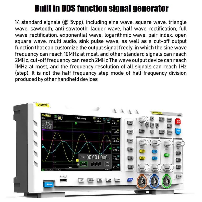 FNIRSI 7 inch LCD 2-Channel Digital Oscilloscope DDS Signal Generator  100MHz* 2 Analog Bandwidth 1GSa/S Sampling Rate