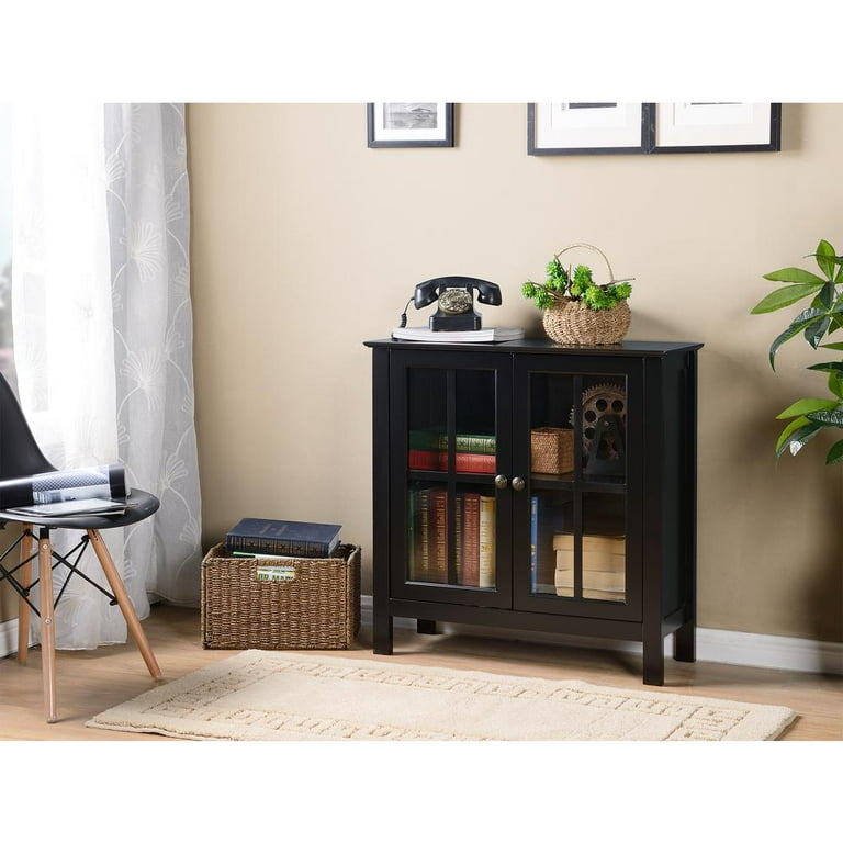 OSHOME Os Home and Office Model 22601 Black Glass Door Curio Cabinet - Transitional Style