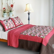 Candy Floral Cotton 3PC Vermicelli-Quilted Printed Quilt Set (Full/Queen Size)
