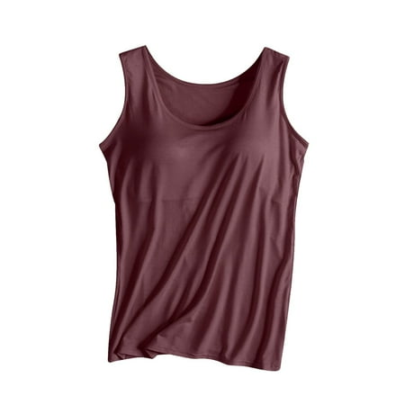 Uooqdmx Tank Top for Women Women s Fashionable Casual Padded Tank Top Without Wire Bra Cup Integrated Tank Top Suspenders Brown Xxl