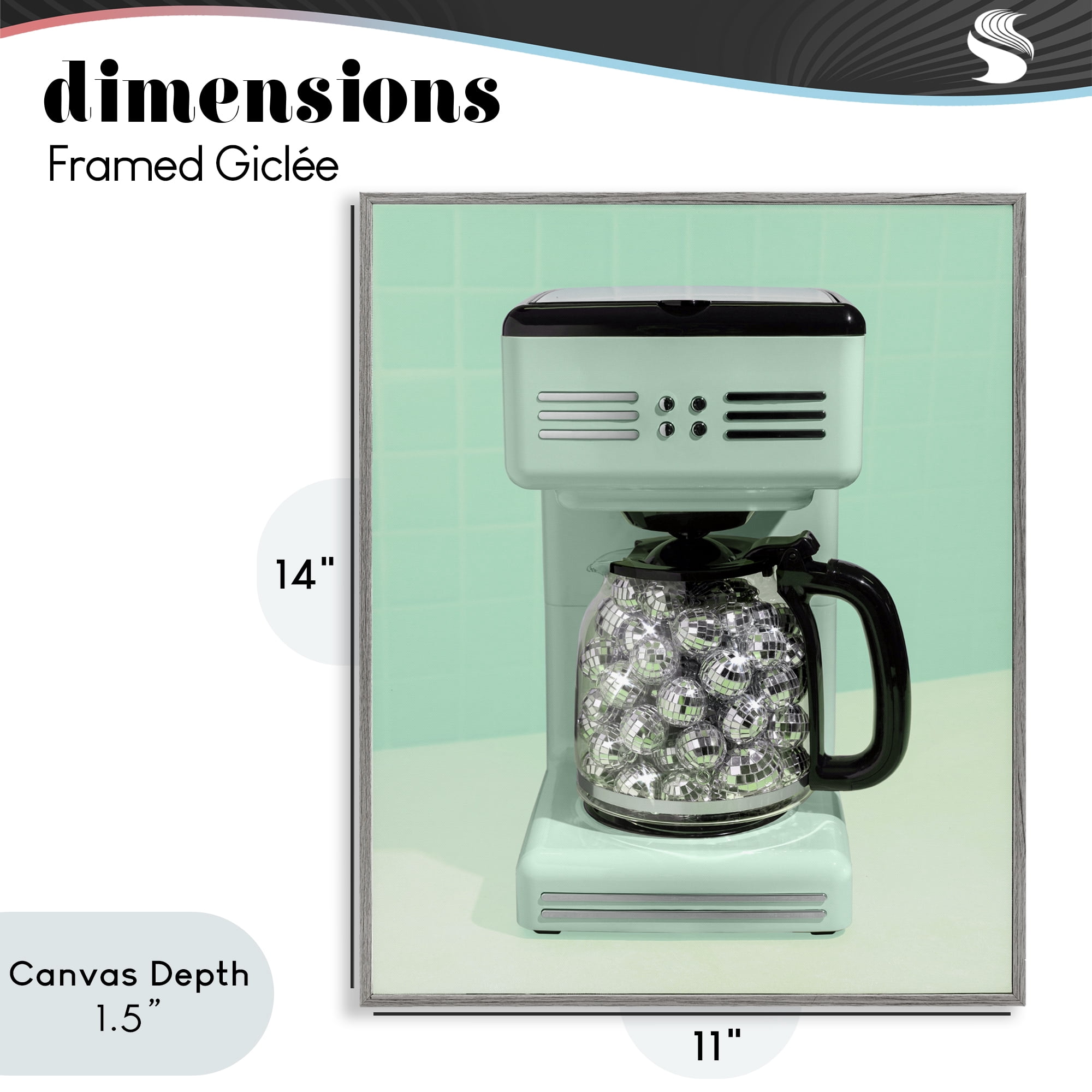 Stupell Industries Disco Coffee Maker over Green Gray Framed Giclee Art, design by LISH Creative