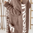 thumbnail image 1 of Impresión De Carta Cascada Cuello Tejido Cardigan, Casual Con Capucha De Manga Larga Suéter Con Bolsillos, Ropa De Mujer, 1 of 4