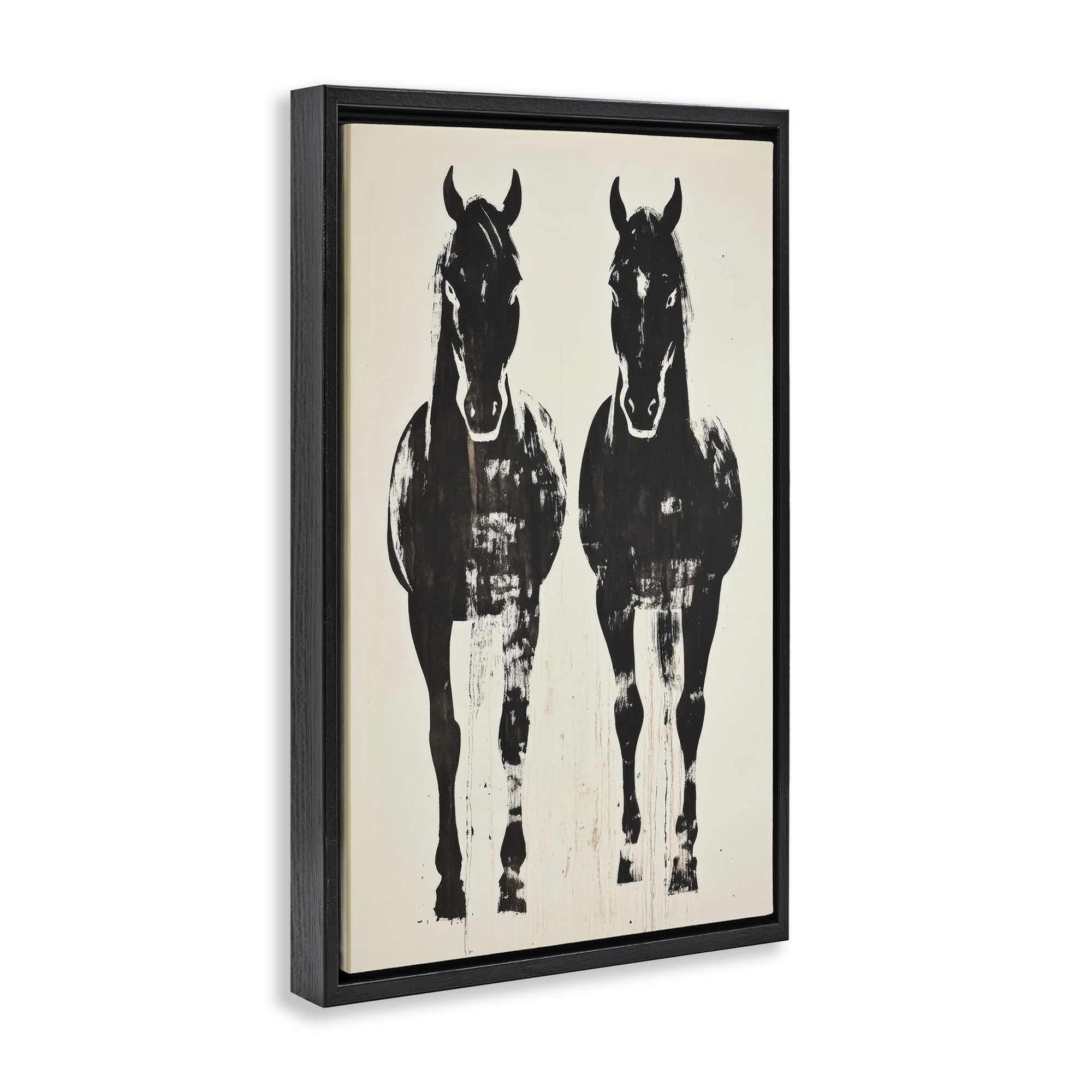 Stupell Industries Silhouetted Horse Couple Black Framed Floater Canvas Wall Art, design by Petal Prints Design
