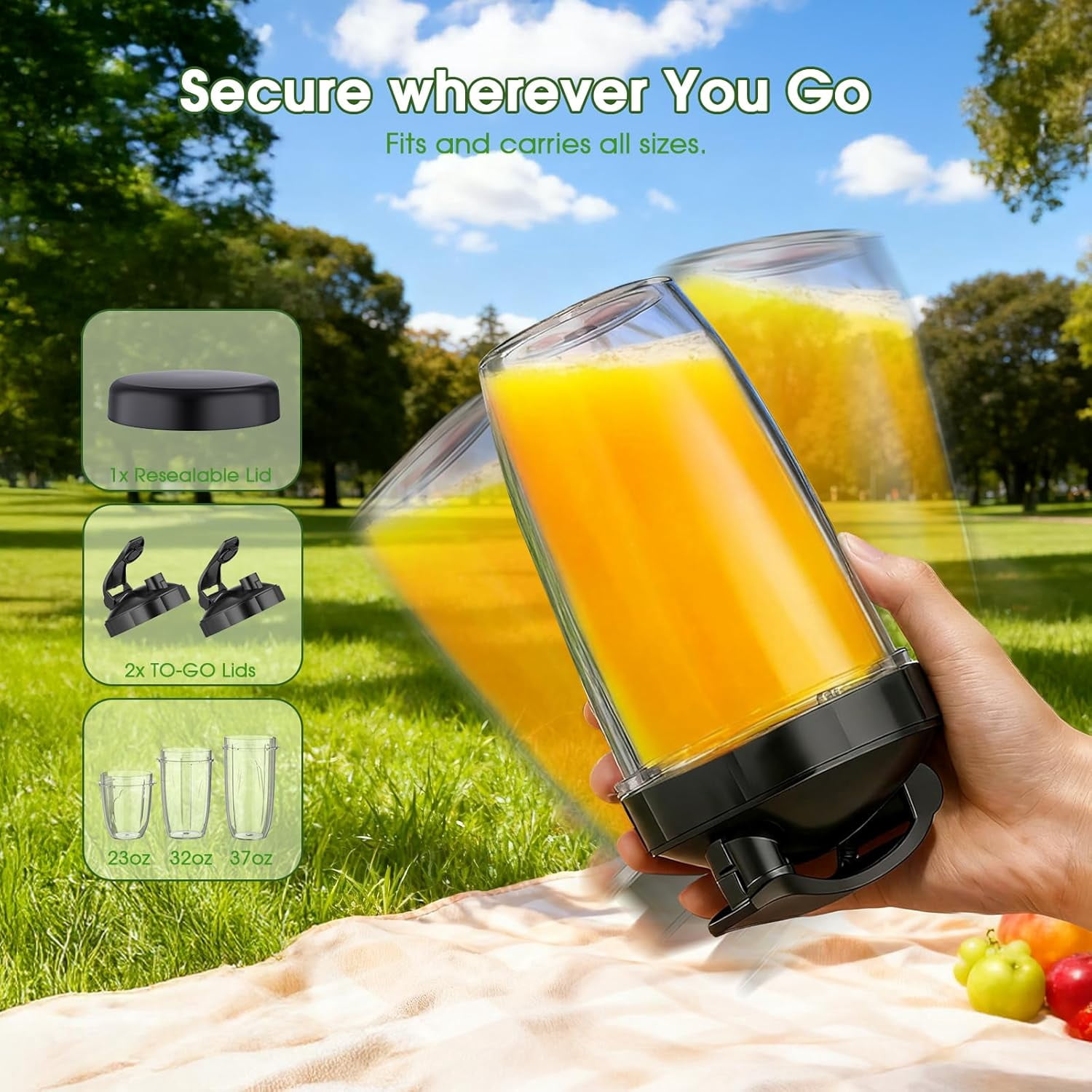 High-Speed Smoothie Blender 25000 RPM with 3 Cups and Dual Blades for Kitchen