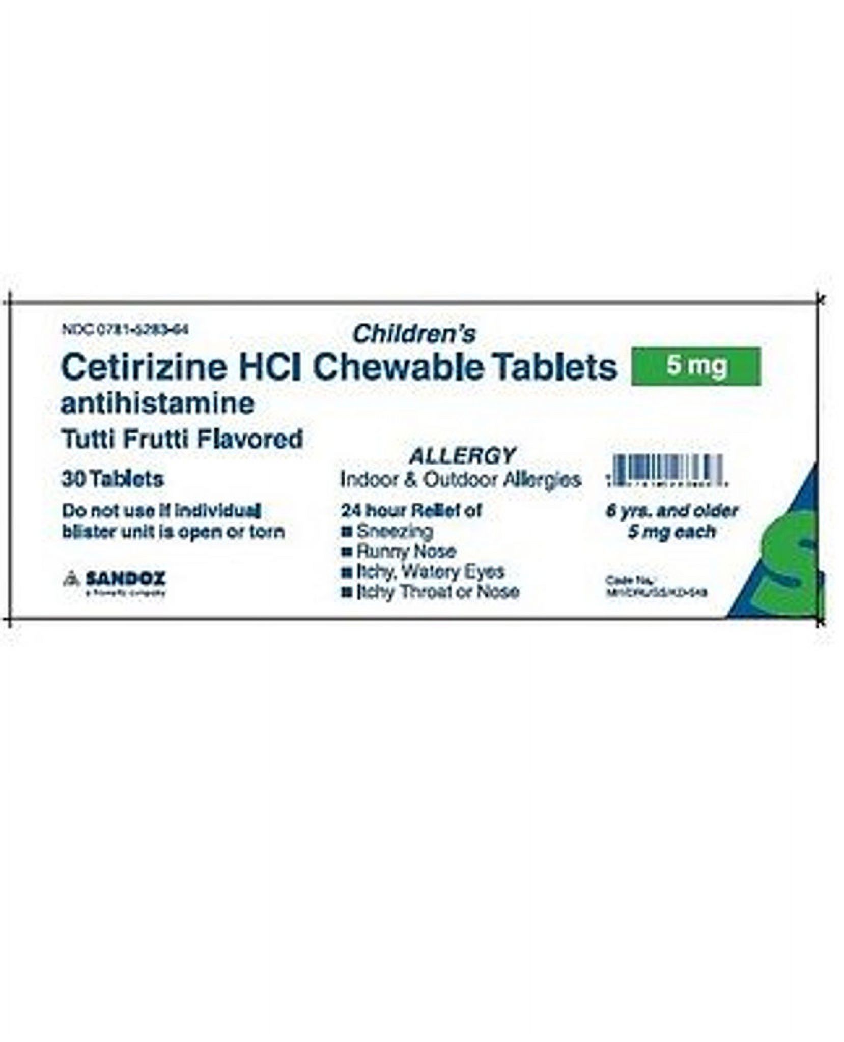 Children's Chewable Cetirizine Tablets, 5mg, 30 Count