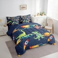thumbnail image 3 of Feelyou Outer Space Dino Bedding Comforter Set 7pcs for Teens, Dreamy Rocket Queen Bedding Sets, Cute Cartoon Navy Reversible Queen Sheet Sets, Breathable Home Decor, 3 of 7