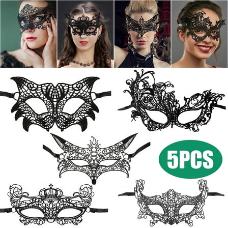 5pcs Black Lace Eye Masks for Women, TSV Lace Eye Cover for Venetian Cosplay Masquerades Party