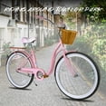thumbnail image 2 of Hiland 26 Inch Wheels Adult and Women Beach Cruiser Bike, Step Through Steel Frame Cruiser Bicycle, Single Speed Drivetrain Women City Commuter Bike, Basket and Rear Rack for Cargo, Pink Blue Orange, 2 of 6