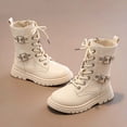 thumbnail image 6 of BXJX Girls Mid-Calf Boots, Side Zipper Fall Winter Non-Slip Outdoor Lace Up Boots Beige Size 13 Little Kids, 6 of 10