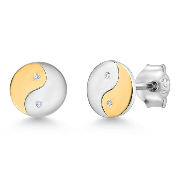 Gem Stone King Yin Yang White Lab Grown Diamond Round Circle Earrings for Women Men | 925 Sterling Silver and 10K Yellow Gold | E-F Color | VVS-VS Clarity | 7.5MM