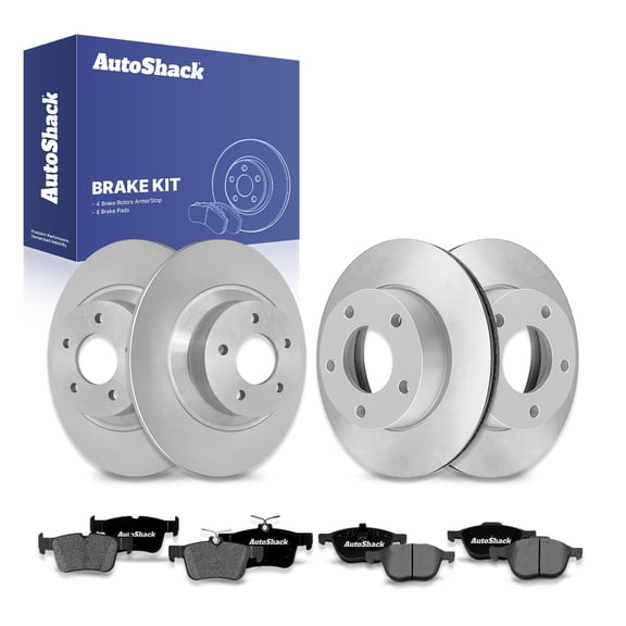 AutoShack Front & Rear Brake Rotors & Premium Pads for Mazda, 5 2006-2010, 2012-2017, FWD L4 2.3L 2.5L - Coated - ArmorStop