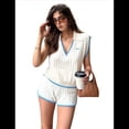 thumbnail image 2 of Conjunto Suéter Verano con Mangas para Mujer, Jersey de Punto con Cuello en V, Camisetas Sin Mangas, Conjunto Suéter y Pantalones Cortos Informales, 2025, , Talla L, 2 of 10