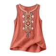 thumbnail image 6 of Womens Summer Tops Loose Embroidered Sleeveless V Neck Cotton Linen Tank Tops for Women Orange XL, 6 of 7