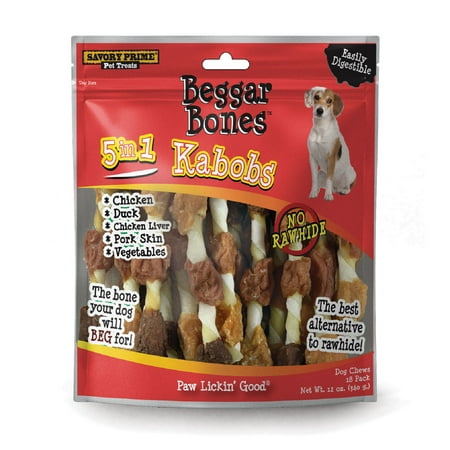 Savory Prime Beggar Bones 5-in-1 Kabobs Grain Free Treats For Dogs 8 in. 18 pk