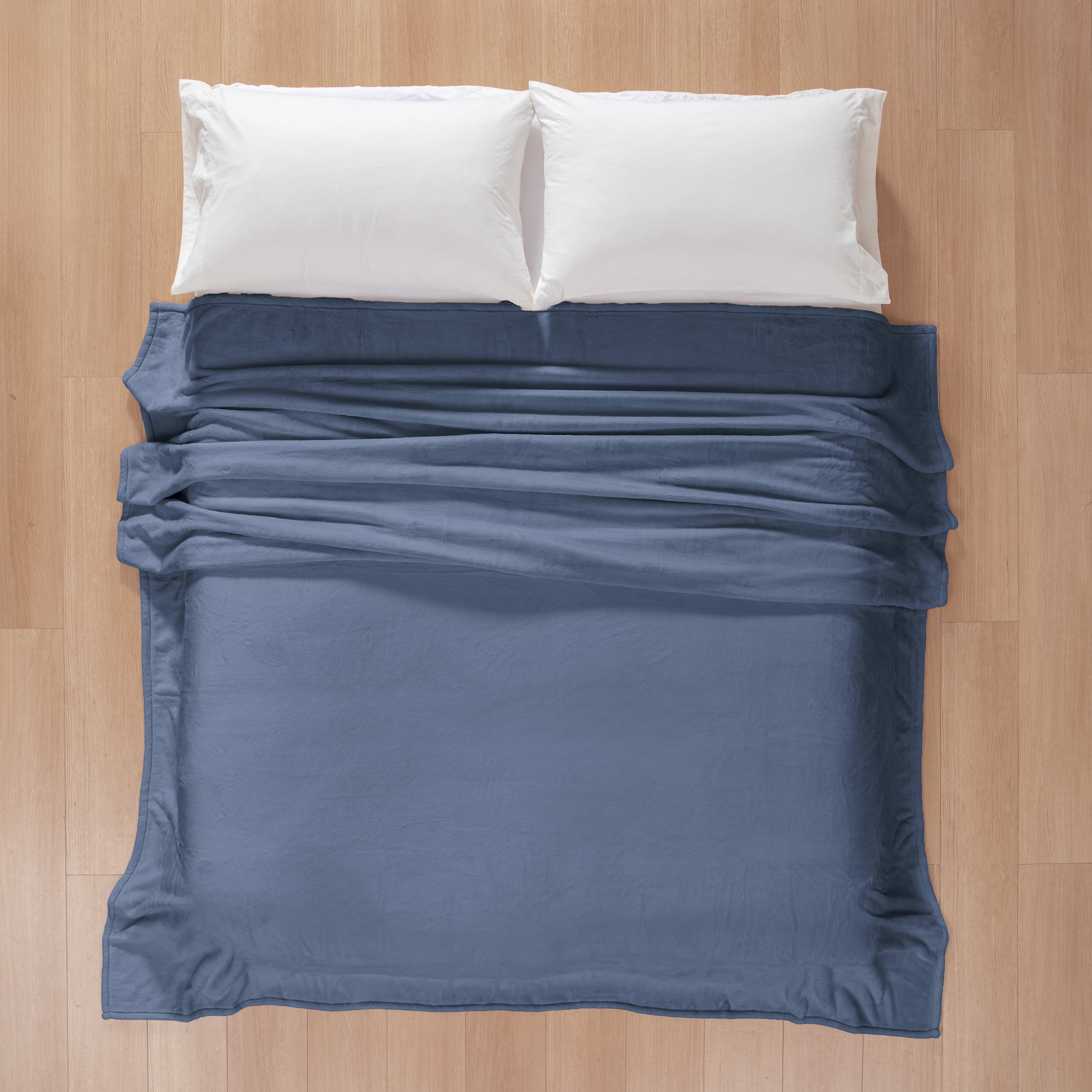Hotel Style Solid Oversized Soft Bed Blanket, Full/Queen, Washed Indigo