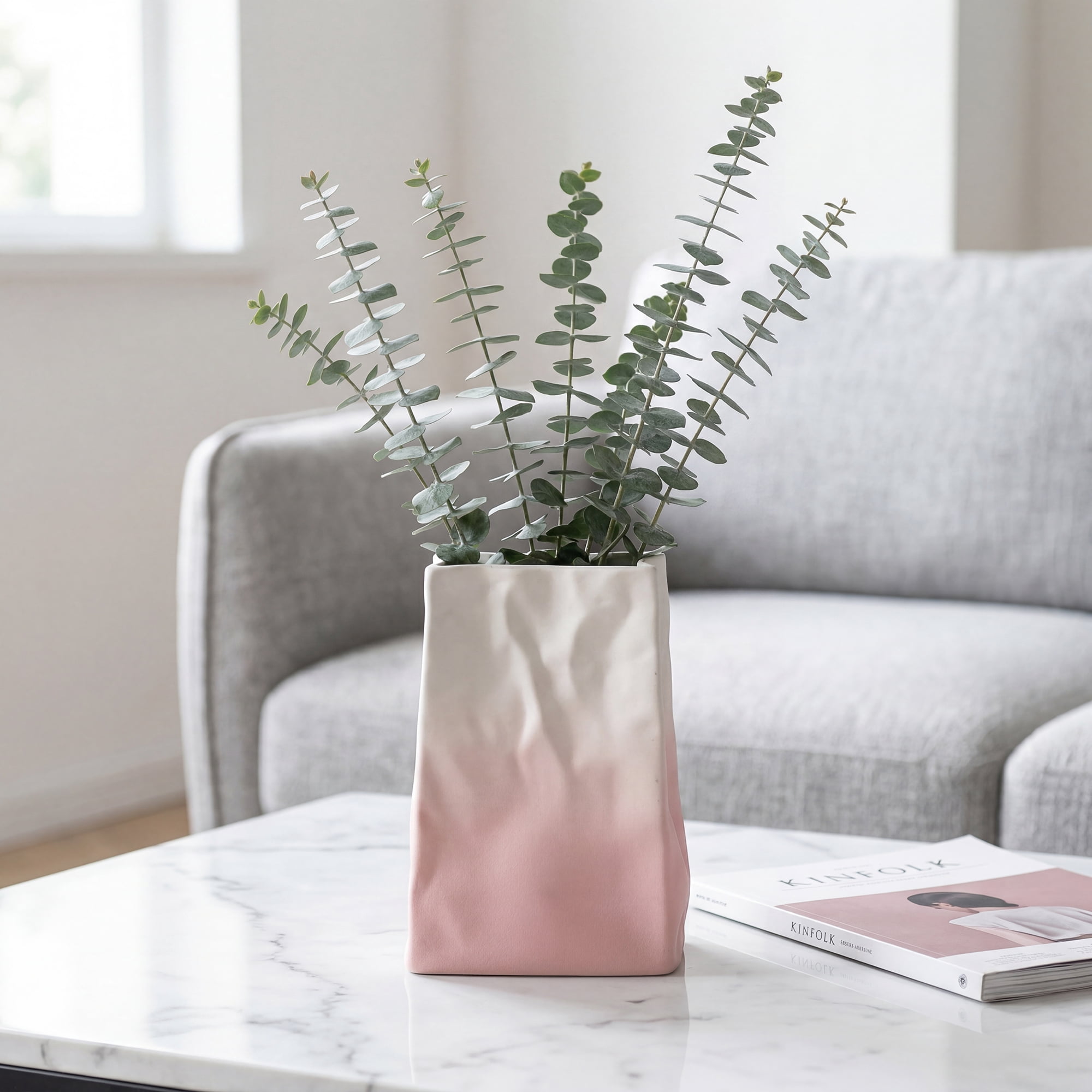 Unique Bargains Ceramic Matte Vase Retro Round Bottle Gradient Pink 5.0" x 2.8" x 6.7"