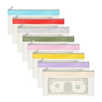 8.5x4 Inch Money Bags with Zipper, 8Pcs Clear Cash Deposit Bank Pouch Envelopes Check Wallet for Coin Cosmetics Invioce Bill, Multicolored