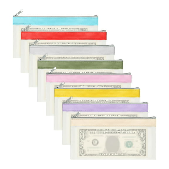 8.5x4 Inch Money Bags with Zipper, 8Pcs Clear Cash Deposit Bank Pouch Envelopes Check Wallet for Coin Cosmetics Invioce Bill, Multicolored