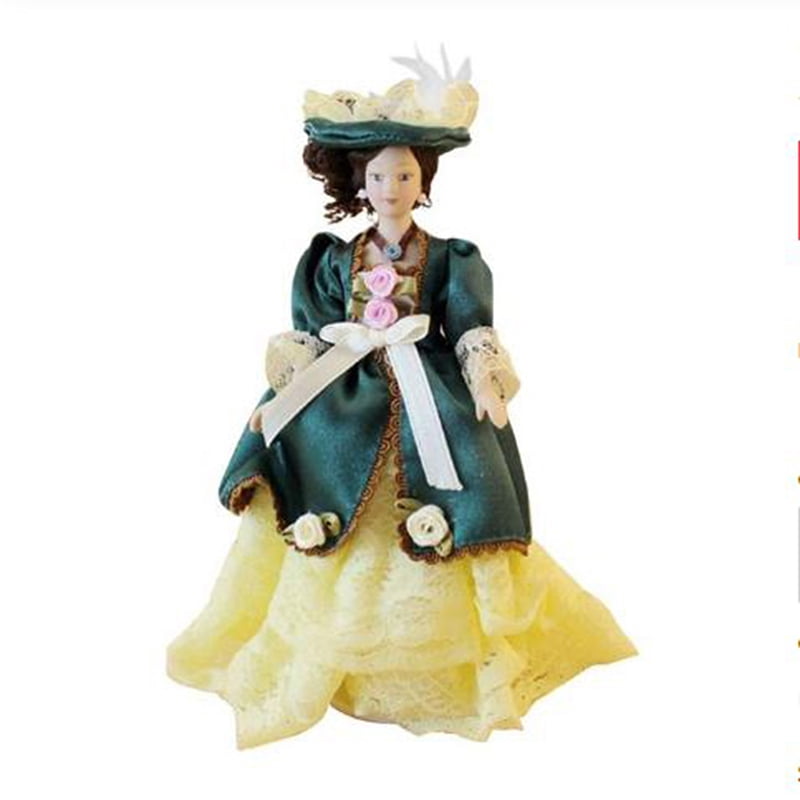 1:12 Dollhouse Miniature porcelain Dolls Victorian Lady Green dress Miss rsz8 