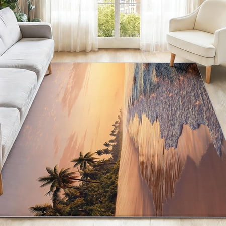 Beach Sea Area Rug with Summer Design Washable Non Slip Ocean Rugs for Entryway Hawaiian Tropical Indoor Carpet for Bedroom Home Office Dining Room Resistant Floor Decor-3 x 4