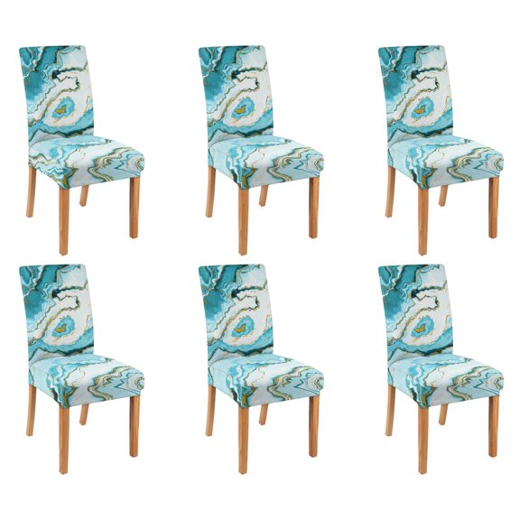 6 Pcs Dining Chair Slipcover Stretch Dining Chair Cover Removable Washable Chair Seat Protector Cover for Home Party Hotel Wedding Ceremony, Universal Size (teal Green Marble)