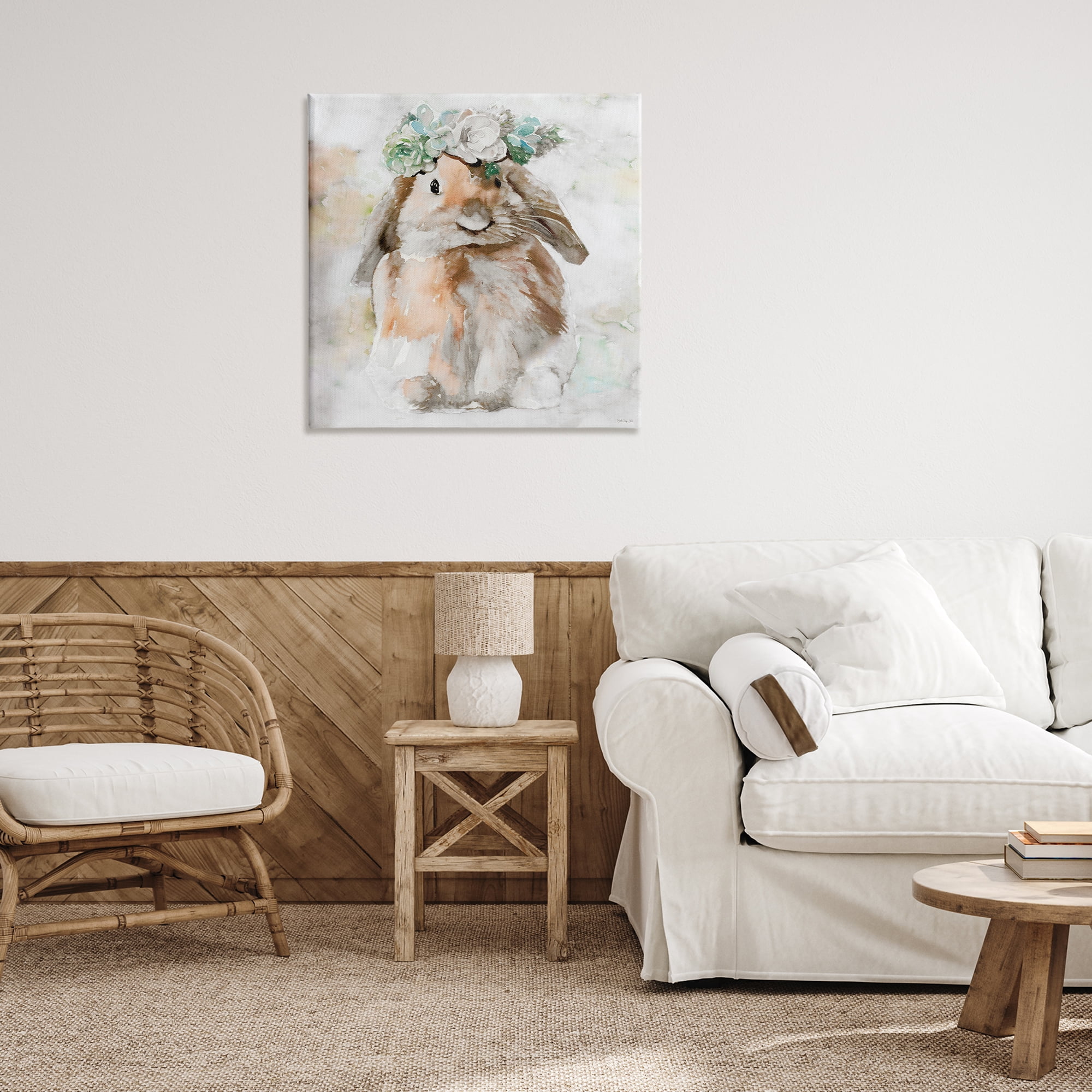 Stupell Industries Bunny & Spring Floral Crown Animals & Insects Painting Gallery Wrapped Canvas Art Print Wall Art, 30 x 30