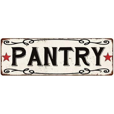 PANTRY Country Style w/Red Stars Vintage Look Metal Sign 6x18