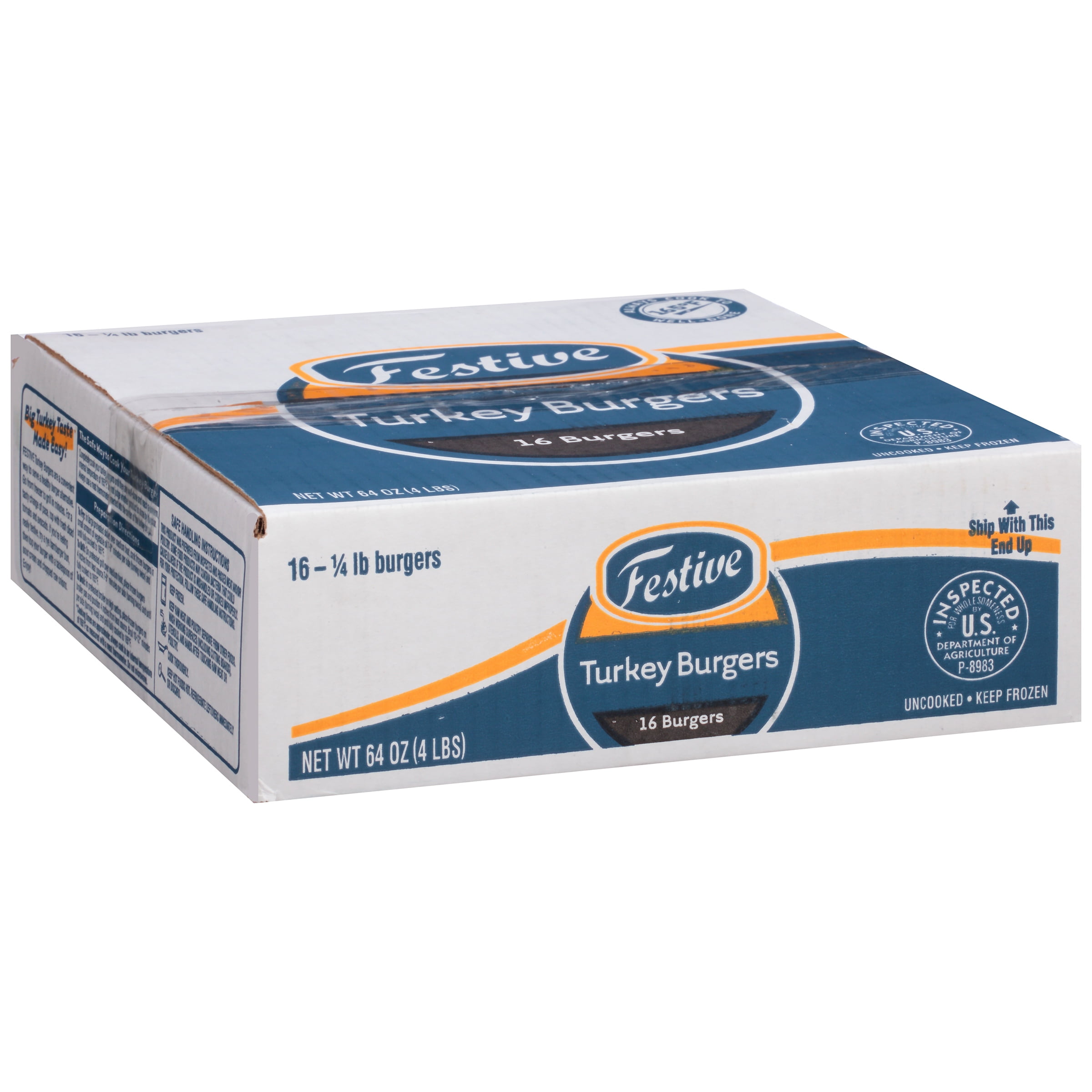 Festive 1 4 lb. Turkey Burgers 64 oz. Box by West Central Turkeys, Inc.