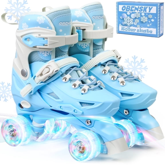 OBENSKY Roller Skates 4 Size Adjustable w/ Light up Wheels,Birthday Gift for Girls&Boys Beginners-Blue/Pink,Patines Para Niñas