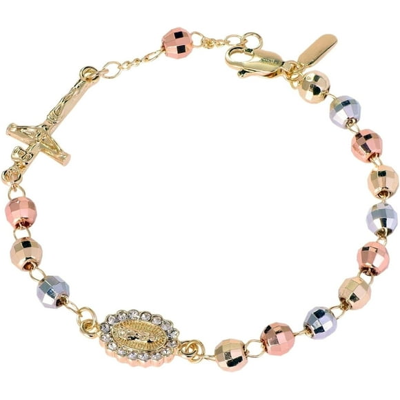 TRAHOO-14k Gold Plated Christian Bracelet Virgin Mary Rosary Bead Cross Bracelet Virgin of Guadalupe Adjustable Link Bracelet for Women Girl Jewelry Gift