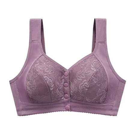 TrendVibe365 Wireless Push up Bra Womens Plus Size Lace No Underwire Push up Bralette Padded Snap Front Clasp Wide Strap Corset Top Full Coverage Crop Tank Top Comfort Underwear Purple 4XL