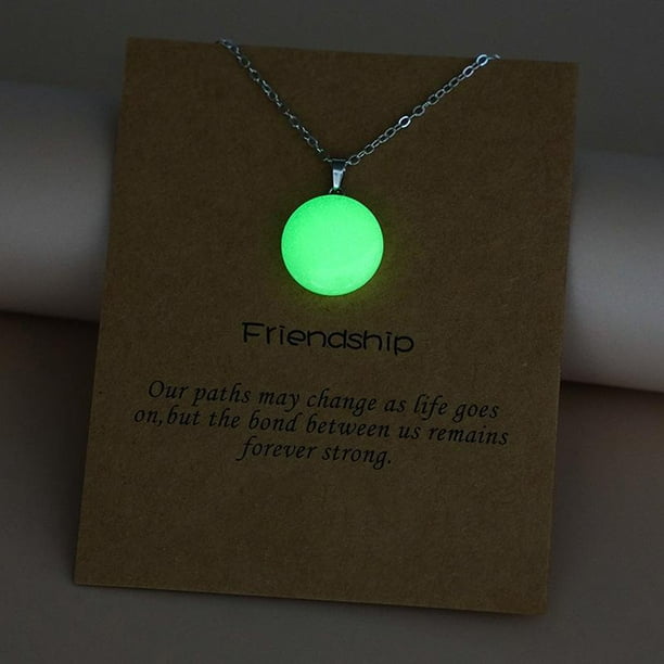 Collar de cristal luminoso - Cadena colgante fluorescente hexagonal que brilla en la oscuridad, collar de aleación de 20" con tarjeta regalo para mujeres y adolescentes