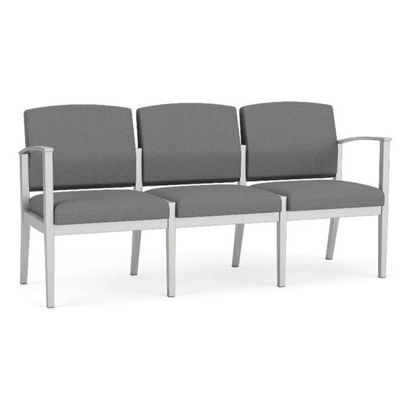 Amherst Steel Reception Waiting 3-Seat Chair / Silver Steel / Light Gray